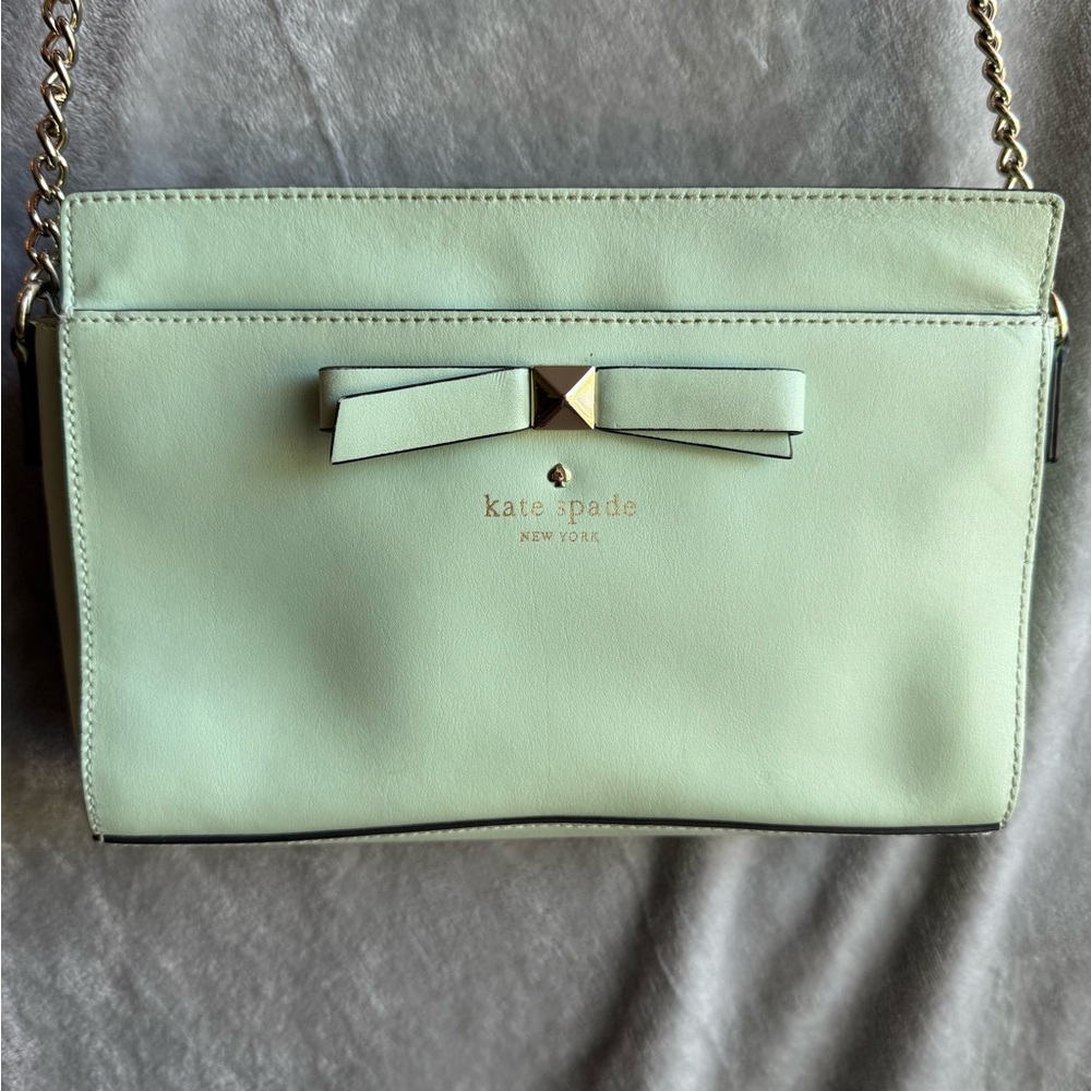 NWOT‎  kate spade new york Mint Shoulder Bag Bow Stud Gold Hardware Zip Women
